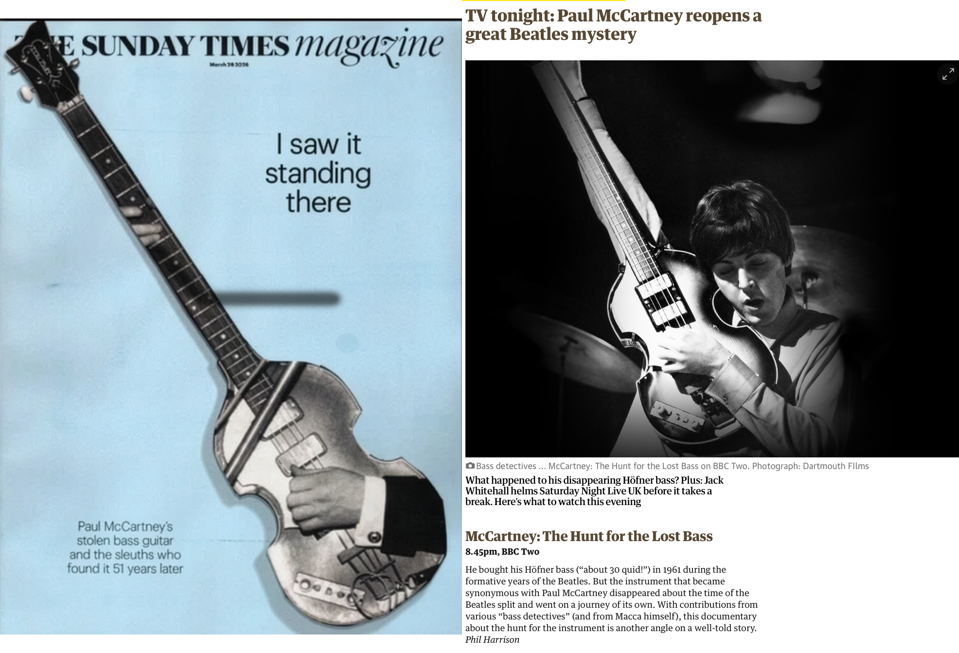 Press coverage for McCartney: The Hunt for the Lost Bass